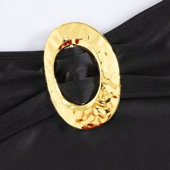 Black Casual Women's Solid Hollow Out Metal Decor Jumpsuit - Picture 5 of 7